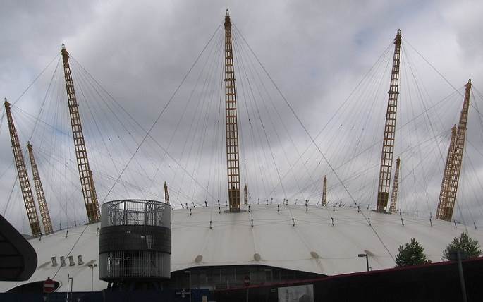 image of an external view of the o2 arena formerly known as the millenium dome